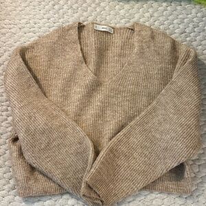 Mango Women's V-Neck Sweater in Beige XS